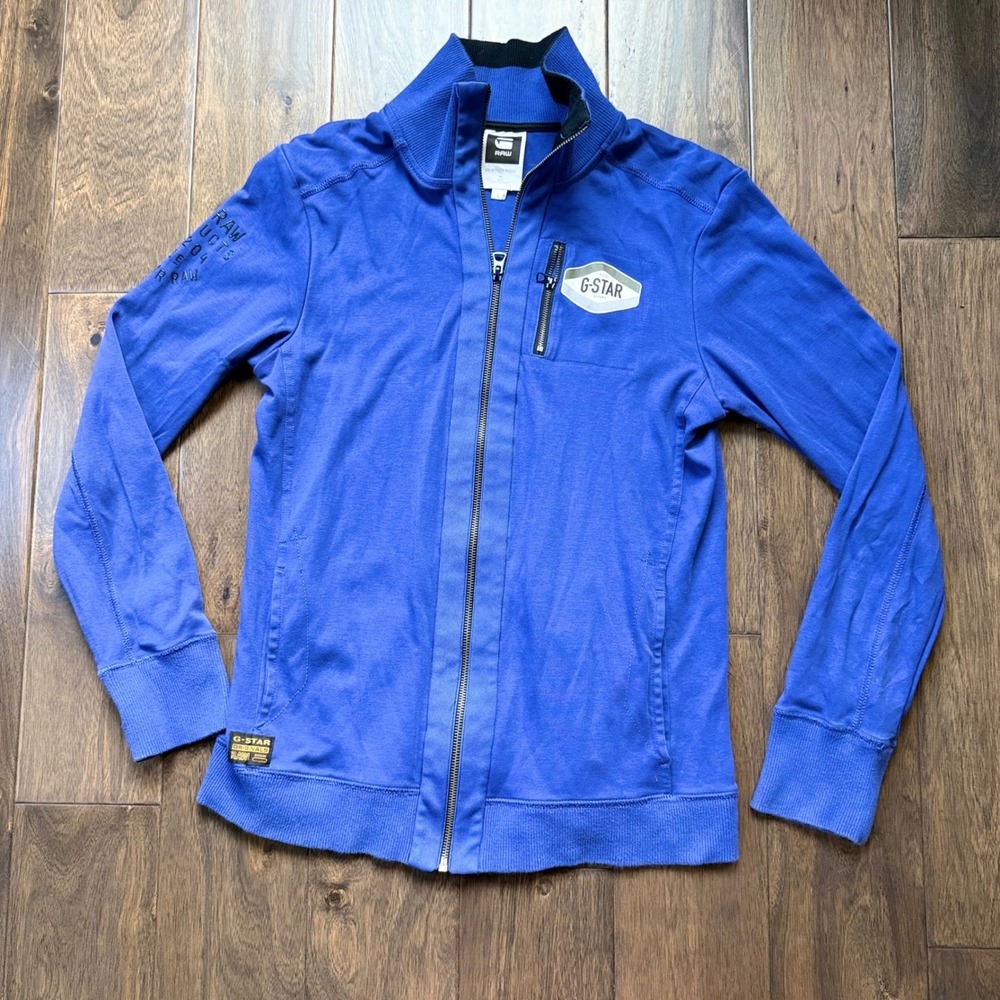 G-Star Raw Mens Large Blue Satellite Cardigan Full Zip Mock Neck Jacket Cotton